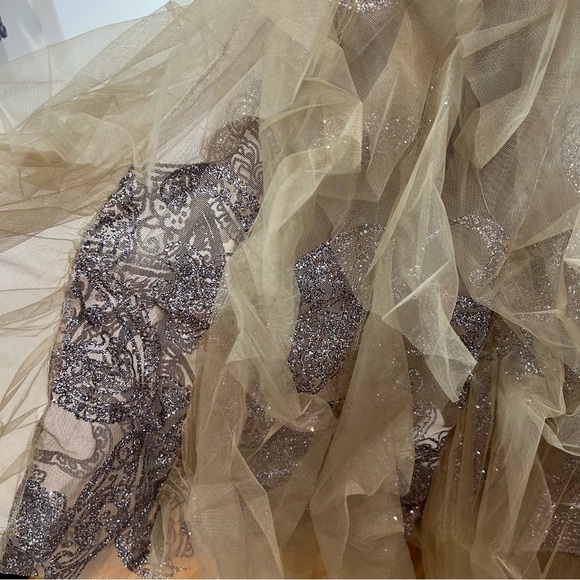 JOVANI PROM 6534 Strapless beaded glitter champagne & toffee gown size 8 - Picture 7 of 16